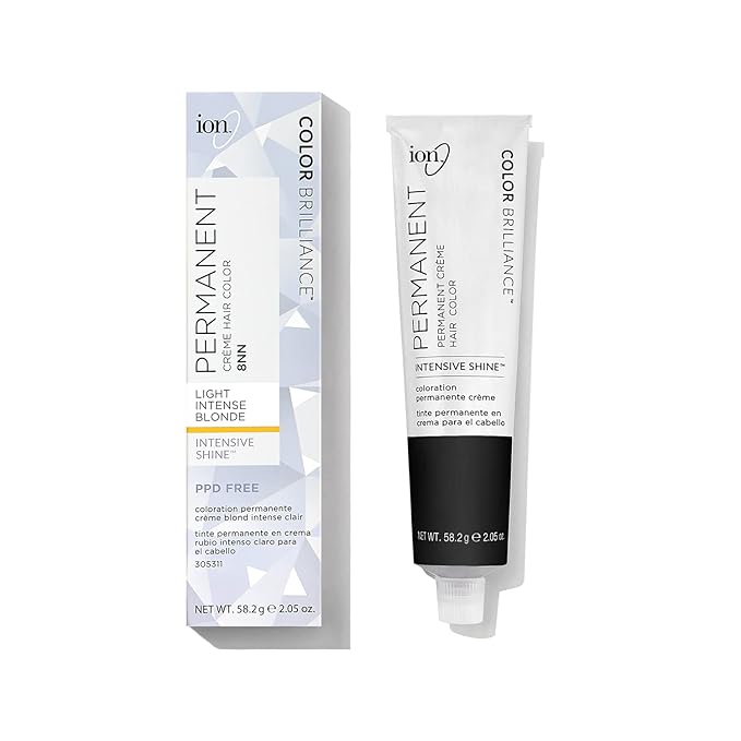 ion Permanent Creme Hair Color 8NN Light Intense Blonde, Vegan, Cruelty Free, PPD Free, 100% Gray Coverage, LongLasting, FadeResistant Color, 2.05 oz