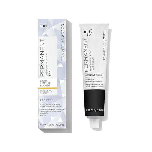 ion Permanent Creme Hair Color 8NN Light Intense Blonde, Vegan, Cruelty Free, PPD Free, 100% Gray Coverage, LongLasting, FadeResistant Color, 2.05 oz