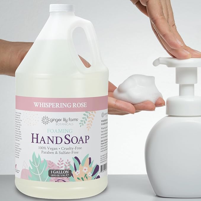 Ginger Lily Farms Botanicals All-Purpose Foaming Hand Soap Refill, 100% Vegan & Cruelty-Free, Whispering Rose Scent, 1 Gallon (Pack of 4)
