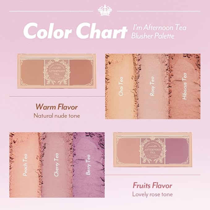 I'M MEME Blusher Palette - Afternoon Tea_Blossom Tea | Soft Pink, Peach, Lavender, 3 Shades Palette, Matte Powder, Face & Cheeks, For All Skin Tones, Powdery Finish, Lightweight Formula, 0.4 Oz