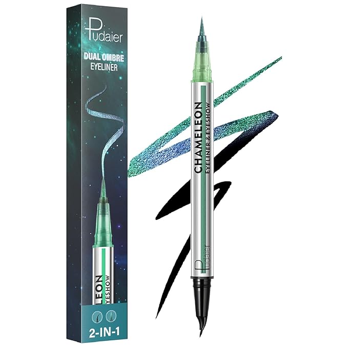 Pudaier Black and Multichrome Waterproof Liquid Eyeliner, Stay All Day Eye Liner Pen with Precise Tips for Women, Smudge-Proof & Transfer-Resistant, Vegan & Cruelty-Free