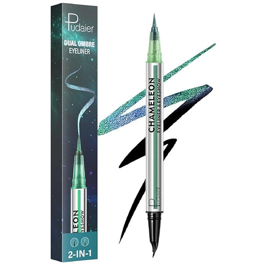 Pudaier Black and Multichrome Waterproof Liquid Eyeliner, Stay All Day Eye Liner Pen with Precise Tips for Women, Smudge-Proof & Transfer-Resistant, Vegan & Cruelty-Free