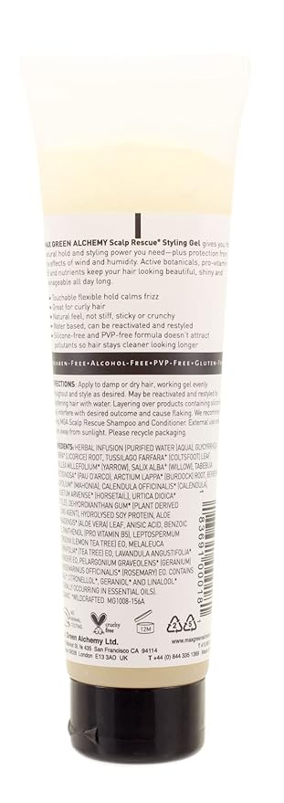 MGA Vegan Hair Styling Gel - Scalp Rescue Organic Formula for Flexible & Natural Hair Style | Curly Hair Products for Men & Women Provides Frizz Control | Alcohol Free & Color Safe Hair Gel, 5.5 Fl Oz