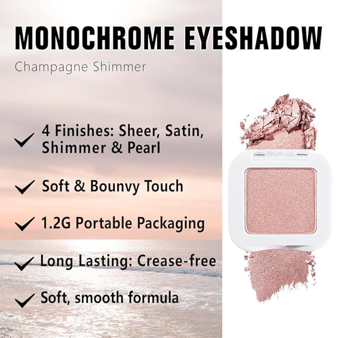 Kaely Dusty Pink Champagne Shimmer Single Eyeshadow Makeup, Rose Gold Neutral Powder Matte Eye Shadow for Older Women, Monochrome Eye Shadow Palette Pigmented Waterproof, Lightweight Blendable, 03