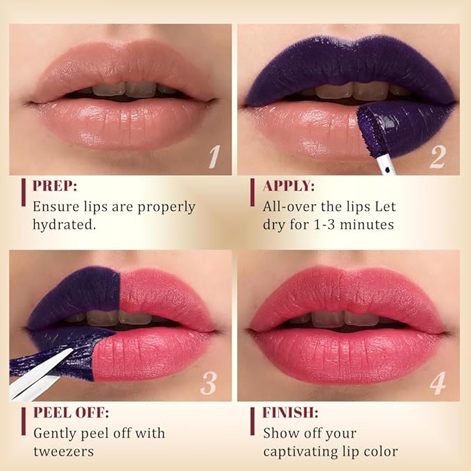 Kaely Coral Red Lip Stain Peel Off Masque, Long Lasting Waterproof Smudge Proof Lip Tint, Non-Transfer Semi Permanent Lipliner Tattoo with Tweezer, Matte Finish, Vegan & Cruelty-Free, 12