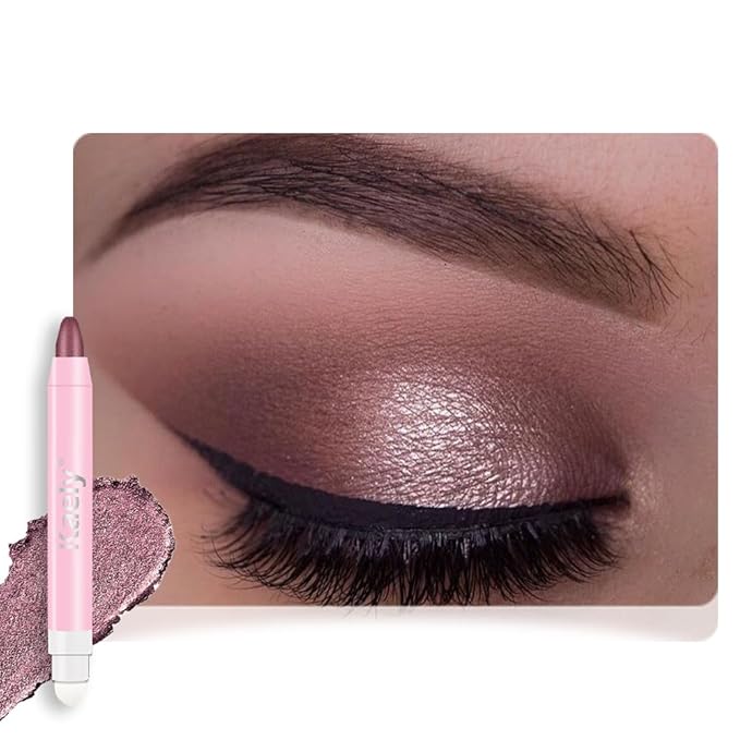 2in1 Shimmer Cream Eye Shadow Stick-Orchid Shimmer, Eyeliner Pencil Eyeshadow Palette Makeup, Waterproof Long Lasting Brightener, Crease Proof & Smudge Resistant, Cream Eyeshadow with Built-in Smudger