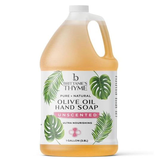 Brittanie's Pure Organic Castile Liquid Olive Oil Soap Refill, Unscented, 1 Gallon | Face, Body Wash, Dishes, Pets & Laundry | Vegan & Gluten Free Non-GMO