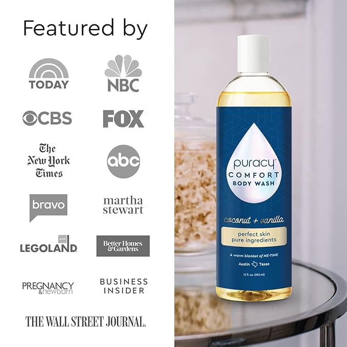 Puracy Body Wash - Natural Body Wash for Women, Men, Kids - Pure Plant Ingredients, Moisturizing Shower Gel, Body Soap for Dry Sensitive Skin, Gently Scented (Coconut Vanilla, 12 oz/355 ml)
