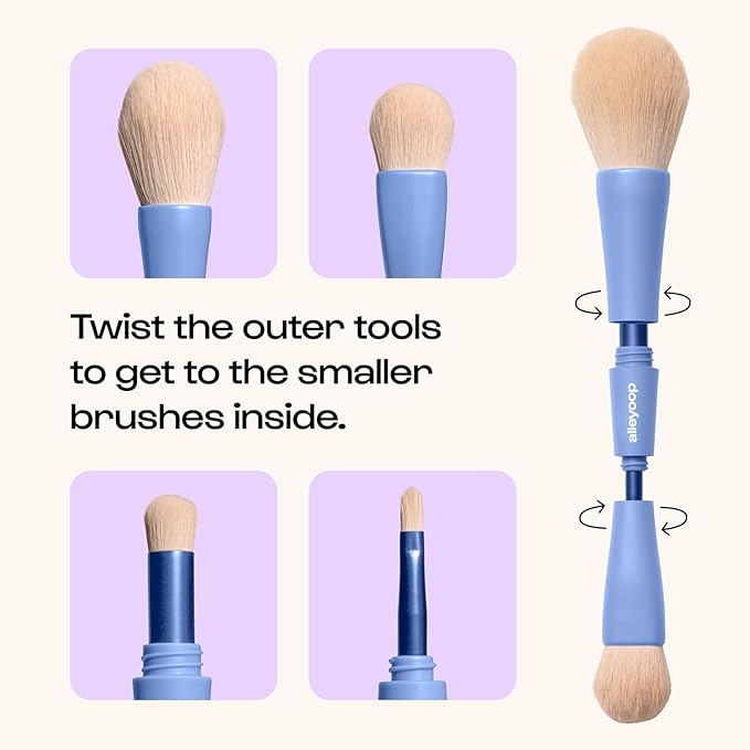 Alleyoop Overachiever 4-in-1 Travel Makeup Brush Set – Powder, Blending, Precision & Complexion Brushes – Mini Makeup Brush for Women, Vegan, Multi-Use & Travel-Friendly Makeup Tool