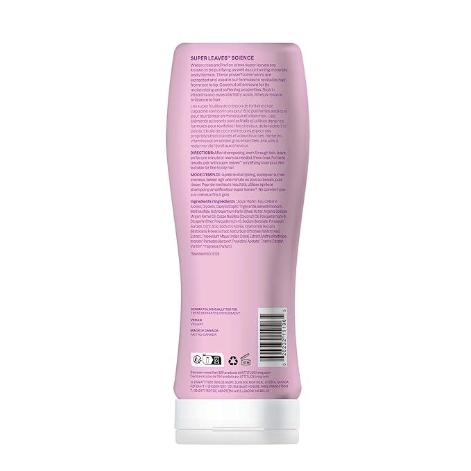 ATTITUDE Amplifying Conditioner for Curly Hair with Coconut Oil, Vegan Detangler and Naturally Derived Ingredients, 2a, 2b, 2c Curl Type, Gives body to Curls, 16 Fl Oz (Pack of 6)
