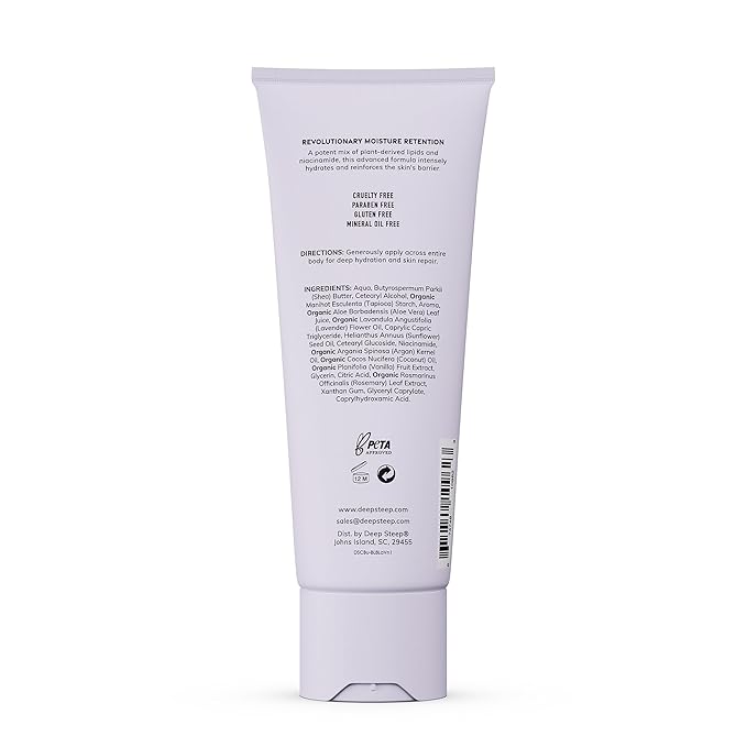 Deep Steep Body Lotion, Lavender Vanilla, 8 oz – Moisturizer with Coconut Oil, Shea Butter, Argan Oil, Aloe Vera & Niacinamide – Vegan, Clean Beauty, Daily Skin Hydration