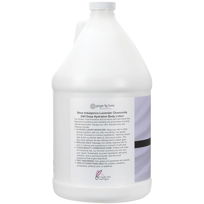 Ginger Lily Farms Botanicals Shea Indulgence 24H Deep Hydration Body Lotion, 100% Vegan & Cruelty-Free, Lavender Chamomile Scent, 1 Gallon (128 fl oz) Refill