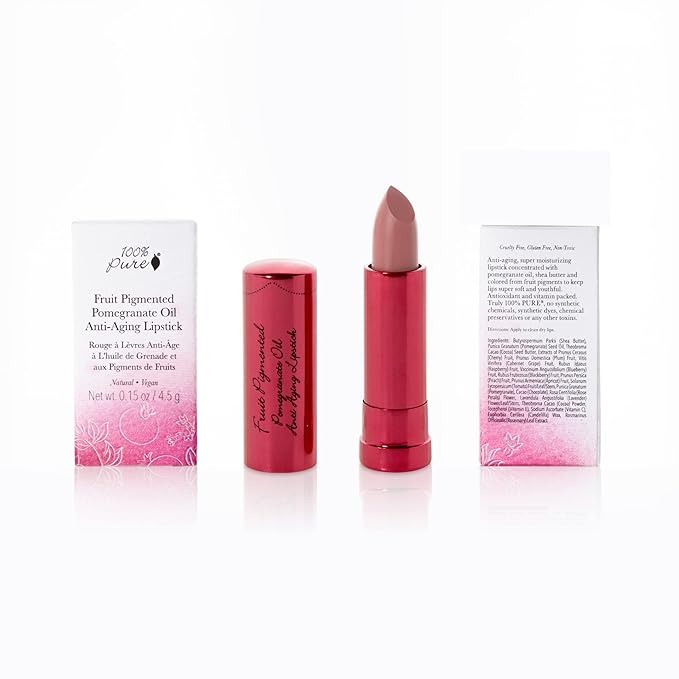 100% PURE Pomegranate Oil Anti-Aging Lipstick Long Lasting, Vibrant Makeup - Moisturizing Cocoa Butter Satin Finish - Vegan Fruit Pigmented Buttercup Color (Cool Deep Pink) - 0.15 oz