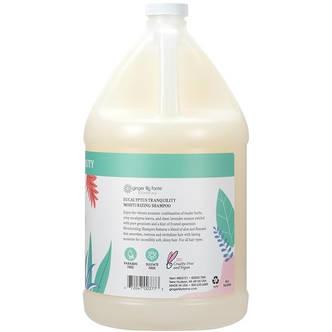 Ginger Lily Farms Botanicals Moisturizing Shampoo for All Hair Types, Eucalyptus Tranquility, 100% Vegan & Cruelty-Free, 1 Gallon (Pack of 4)