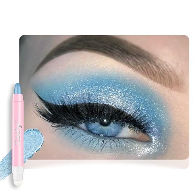 2in1 Shimmer Cream Eye Shadow Stick - Sky Blue, Eyeliner Pencil Eyeshadow Palette Makeup, Waterproof Long Lasting Brightener, Crease Proof & Smudge Resistant, Cream Eyeshadow with Built-in Smudger