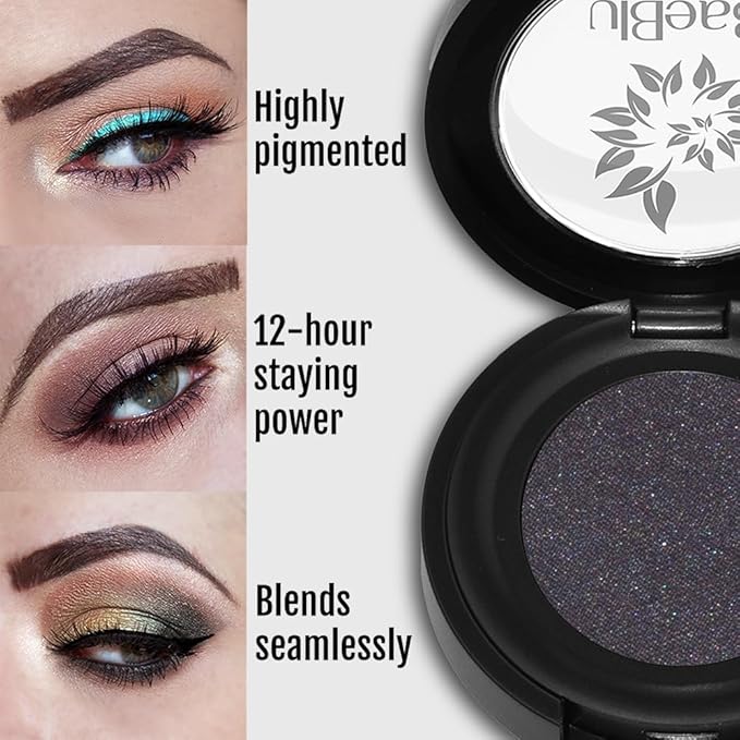 BaeBlu Hypoallergenic Eyeshadow Organic 100% Natural Finely Pressed Velvety Smooth Powder, Made in USA, Black Hole