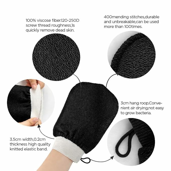 Skincare Premium Exfoliating Mitt – Vegan Viscose exfoliating Kessa Glove for Self-Tan Removal, Keratosis Pilaris & Smooth, Radiant Skin (Black, 1 Mitt)