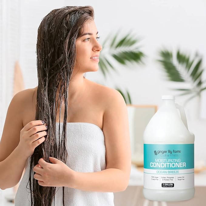Ginger Lily Farms Club & Fitness Moisturizing Conditioner for Dry Hair, 100% Vegan & Cruelty-Free, Ocean Breeze Scent, 1 Gallon (128 fl oz) Refill
