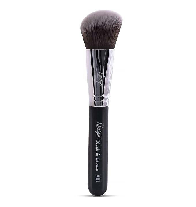 Nanshy Angled Blush Brush - Kabuki Bronzer Brush & Contour Brush for Powder & Cream Face Makeup Application & Blending - Fluffy Highlighter Brush - Vegan & Cruelty-Free - Black
