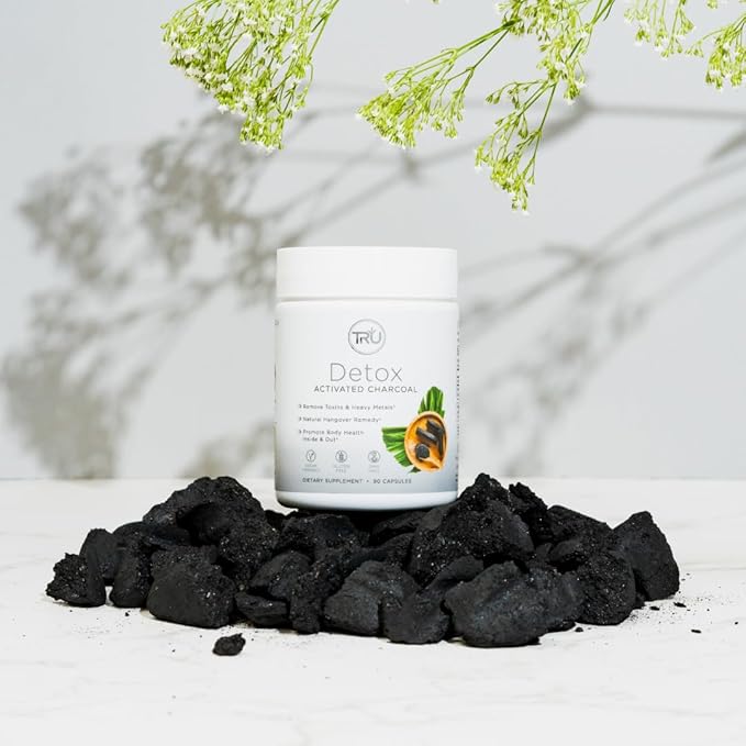 TRU Supplements Detox Cleanse Capsules with Activated Charcoal, Whole Body Cleanse for Bloating Relief & Clear Skin, Vegan-Friendly Natural Detox Support, 60 Servings