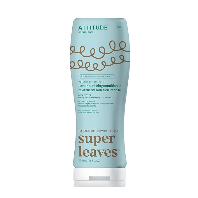 ATTITUDE Ultra-Nourishing Conditioner for Curly Hair with Shea Butter, Vegan Detangler and Naturally Derived 4a, 4b, 4c Curl Type, Deeply Nourishes Curls, 16 Fl Oz