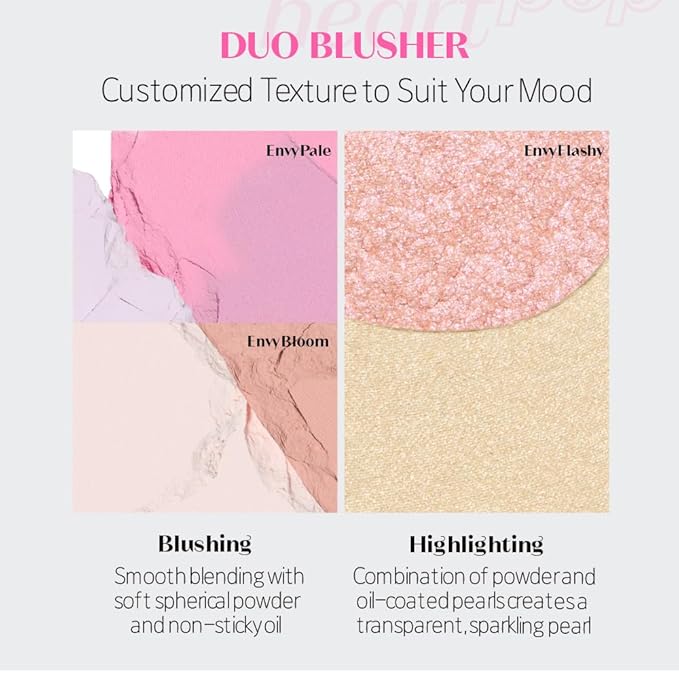 ETUDE Heart Pop Duo Blush, Pink & Beige Orange Cheek Colors, Radiant Glow & Glossy Finish, Blendable Layering Formula, Korean Makeup Artist Collab, Compact 0.2 oz – Envy Room