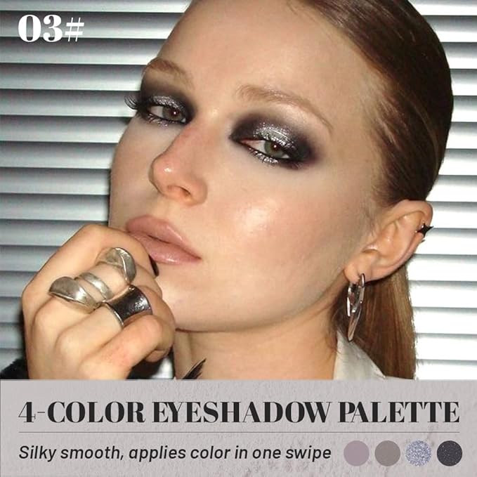 Silver Black Gray Brown 4Colors Eyeshadow Makeup Palette with Brush Mirror,Natural Neutral Powde Eye Shadow Palettes for Older Women,Long Lasting Naturing-Looking,Lightweight Eye Makeup Travel Size