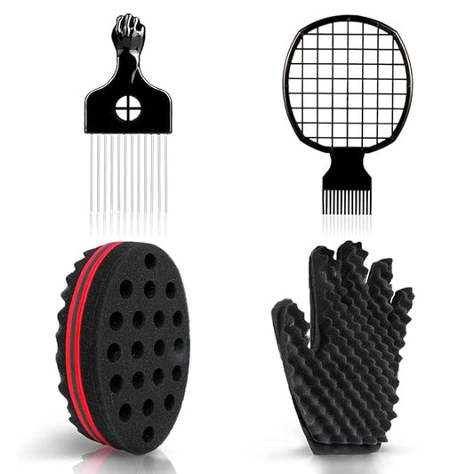 Selalu Curl Sponge Set with Glove, Metal Brush Pick and Twist Comb for Men and Women