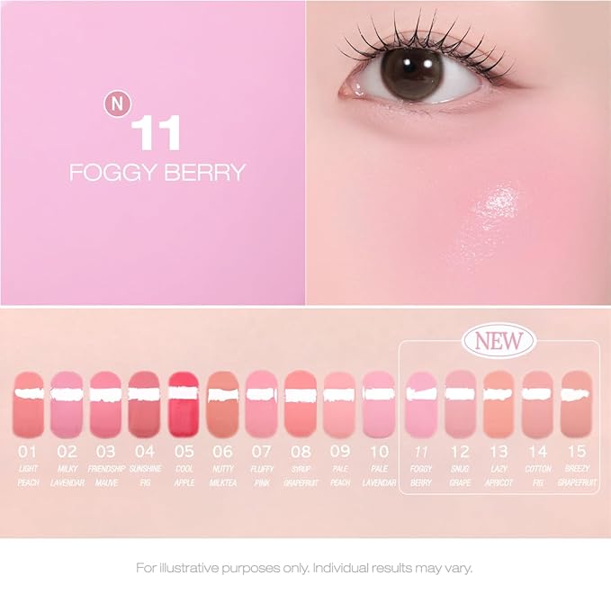 PERIPERA SYRUPY TOK CHEEK 15 Colors, Liquid Blush, Dewy Finish and Hydrates All day, Soft Velvet Texture Face Cheek Tint (11 FOGGY BERRY)