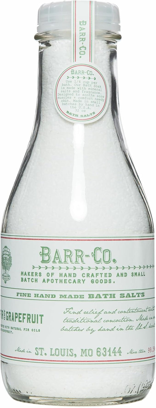 Barr-Co. Fir & Grapefruit Fine Hand Made Bath Salts, Woody & Citrus Bathing Salt, Relaxing Bath Products for Women & Men, 32 oz