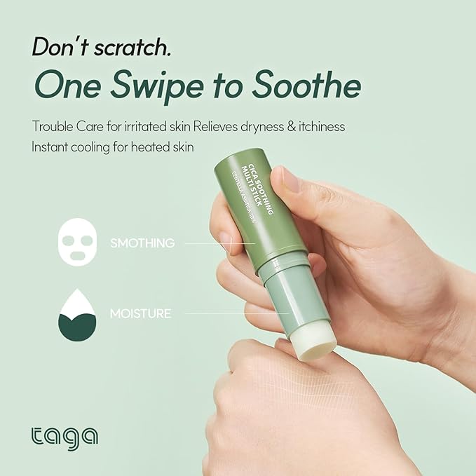 TAGA Cica Soothing Multi Stick 9g - 10% Centella Asiatica & Vitamin K Cooling Balm for Itchy, Red, or Sensitive Skin | Instant Calming & Hydrating Stick for Body | Vegan, Portable, Non-Sticky Relief