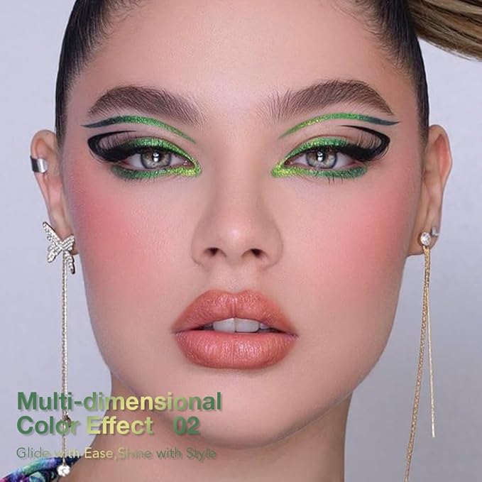 Kaely Chameleon Liquid Eyeliner, Glitter Metallic Chrome Eyeliner Liquid, Multichrome Eye Liner Waterproof Smudge Proof, High-Pigmented Makeup Looks, Quick-Drying, Cruelty-free, 02 Green
