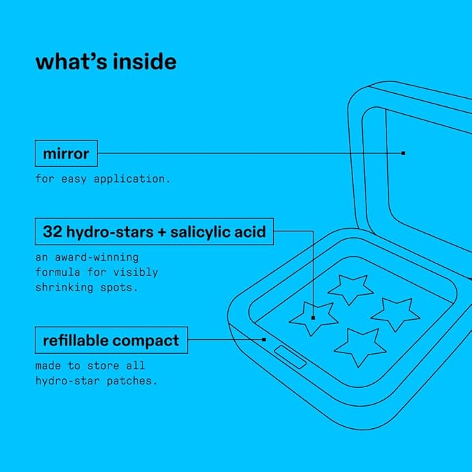 Starface Hydro-Star Salicylic Acid Patches + Big Blue Compact, Helps Unclog Pores and Shrink Spots, Absorb Fluid and Reduce Redness, Hydrocolloid, Vegan and Cruelty-Free Skincare (32 Count)