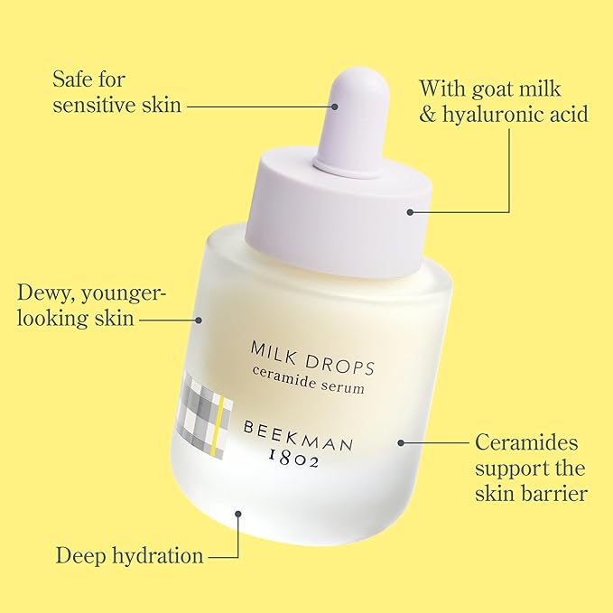 Beekman 1802 Milk Drops Ceramide Facial Serum – Hydrating Barrier Serum with Goat Milk, Ceramides, Squalane & Hyaluronic Acid – Lightweight, Non-Greasy – Fragrance Free – For Oily & Acne-Prone Skin