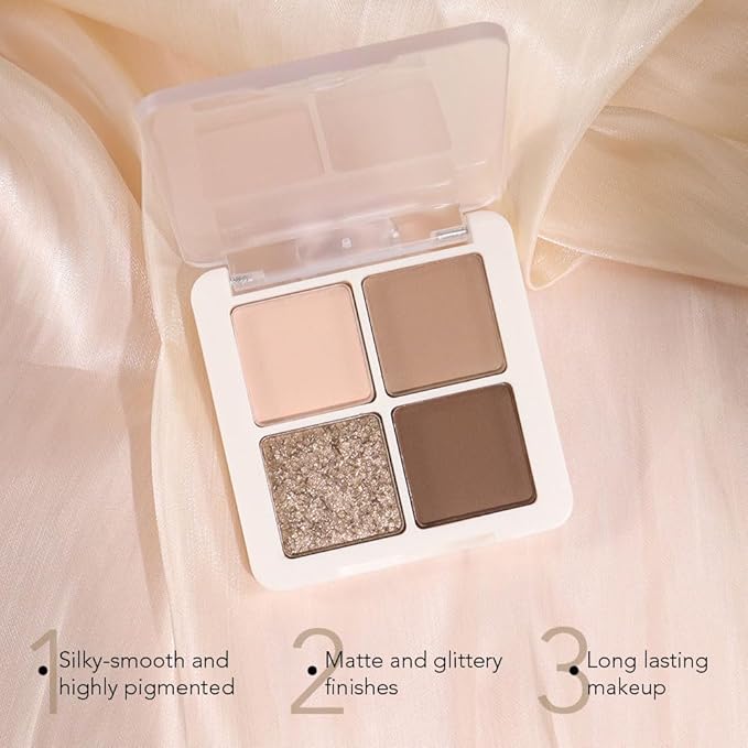 Neutral Nude Brown Eye Shadow Palette, Metallic and Shimmer Magic Eyeshadow Makeup, Velvety Pigmented Creamy Formula, Four Way Quad Eye Shadow Palette For Old Women, (02#Nude Brown)