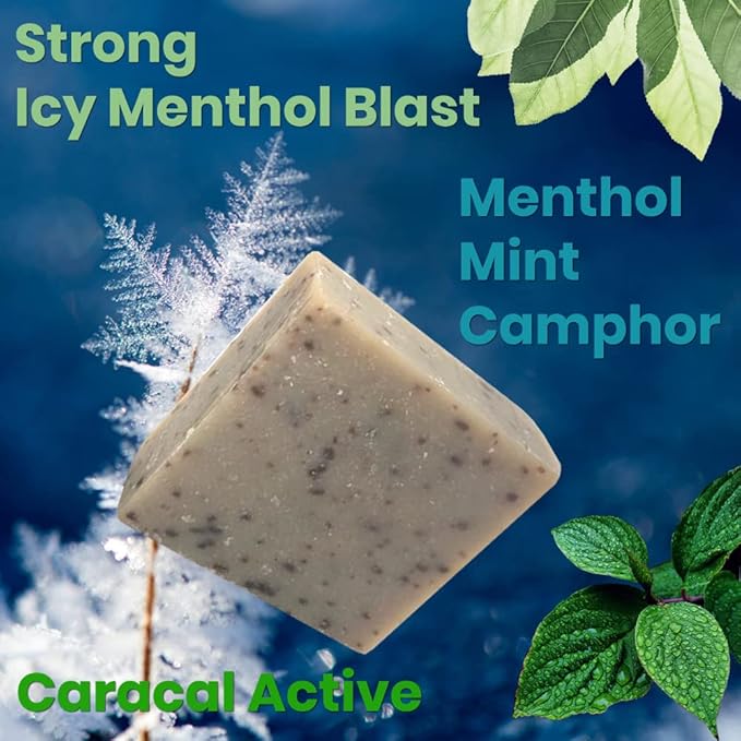 CARACAL Active Camphor Menthol Blast Cooling Soap Bar with Hemp Oil - All Natural Mint Leaves, Olive, Coconut, Castor Oils & Shea Butter