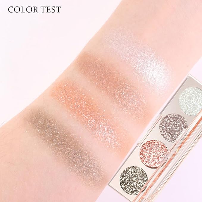 Shiny Shimmer Highlight Eyeshadow Palette, Cream Sparkling Glitter Metallic Powder Quad, Day to Night Champange Gold Silver Brown White Smoky sombras de ojos, Party Cosmetics (Cowherd-Shimmer-01#)