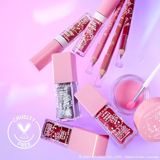 wet n wild Hello Kitty Glitter Lip Oil, New 10 Oil Infused Formula, Warm Apple Pie Lightly Scented, Sparkly Bold Colors, Cruelty-Free & Vegan - Purrfect
