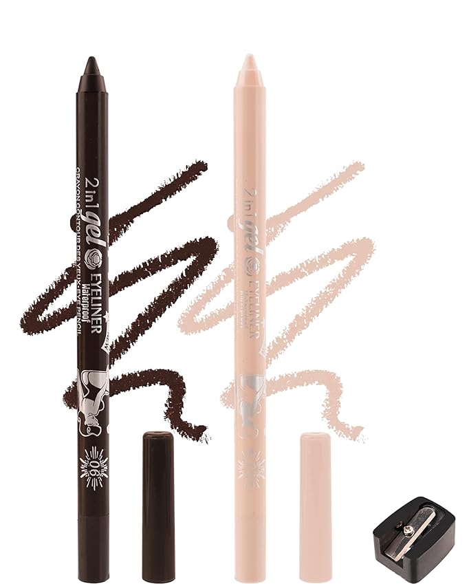 Nude Brown Waterline Eyeliner Gel Pencil, Long Stay Eyeliner Waterline Waterproof Smudge-Proof, Safe for Sensitive Eyes, Eye Liner Brightener Pen with Sharpener, Soft Cream Rich Color Eye Makeup Pen