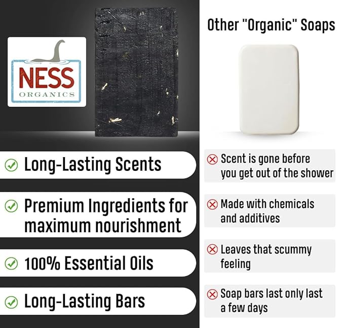 Ness Mens Soap Bar - Pine Tar Scent - Natural Soap For Men - Mens Bar Soap With Organic Ingredients & Essential Oils - Moisturizing Bar Soap - Handmade In The USA, Cruelty Free, Vegan - 3 Pack