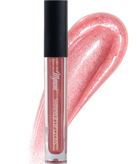 Mynena Soft Peachy Pink Shimmer Lip Gloss | Non-Sticky Lightweight Lip Topper | High-Shine Iridescent Sparkle | Layerable Demi-Sheer Finish | Paraben-Free & Cruelty-Free | Lucy