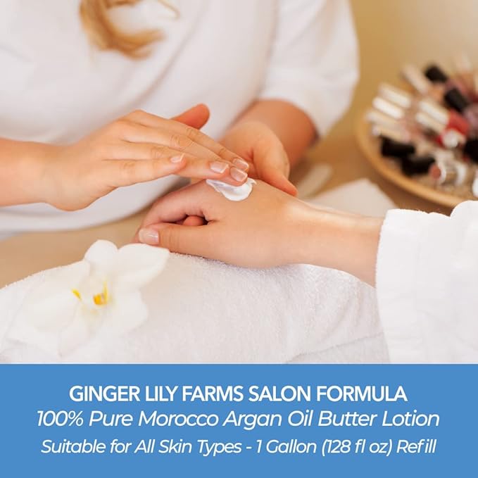 Ginger Lily Farms Salon Formula 100% Pure Morocco Argan Oil Butter Lotion for All Skin Types, 100% Vegan & Cruelty-Free, 1 Gallon (128 fl oz) Refill