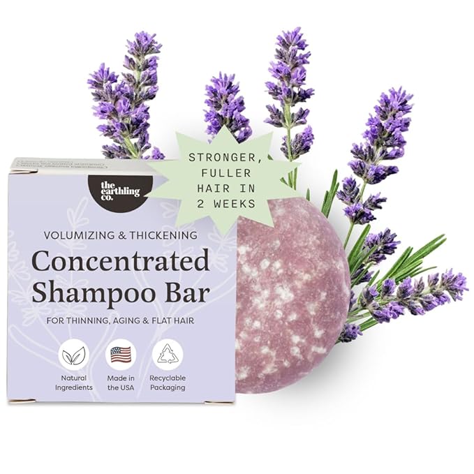 The Earthling Co. Volumizing Shampoo Bar For Hair Thickening, Fullness, Strength, and Hair Growth - Sulfate, Silicone, Paraben Free for Thinning, Flat, Fine Hair - Made in USA (Wild Lavender, 3oz)