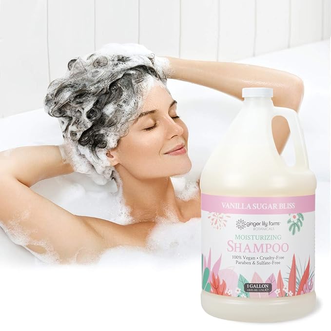 Ginger Lily Farms Botanicals Moisturizing Shampoo for All Hair Types, 100% Vegan & Cruelty-Free, Vanilla Sugar Bliss, 1 Gallon (Pack of 4)