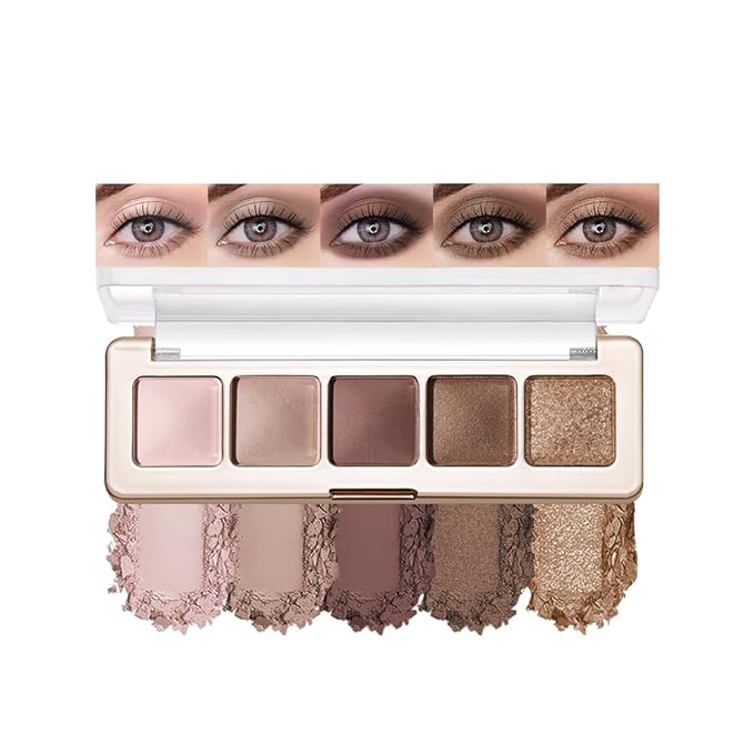 Neutral Nude Matte & Shimmer Eyeshadow Palette– Pink Cocoa Brown Champagne Gold Neutral-Warm Mattes Glitter Eye shadow Contour Makeup Palette for Mature Women, Blue Green Eyes, Daily Natural Makeup.
