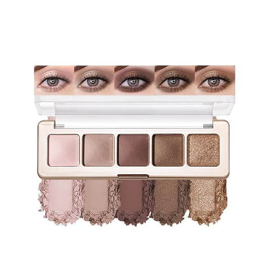 Neutral Nude Matte & Shimmer Eyeshadow Palette– Pink Cocoa Brown Champagne Gold Neutral-Warm Mattes Glitter Eye shadow Contour Makeup Palette for Mature Women, Blue Green Eyes, Daily Natural Makeup.