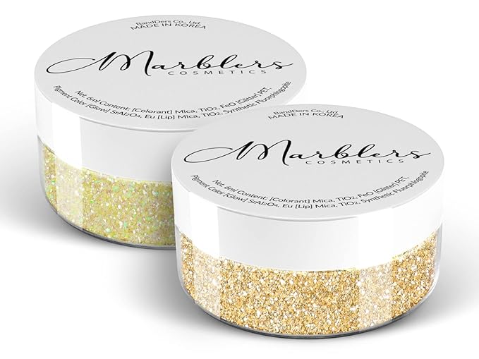 MARBLERS Twinkle Face & Body Glitter Duo [Unicorn Yellow & Silk Beige] 0.36oz (10g) | Non-Toxic | Cruelty-Free | Eyeshadow, Nail Polish, Nail Art | Festival, Rave & Party Makeup | Nail Art | Gel Nail