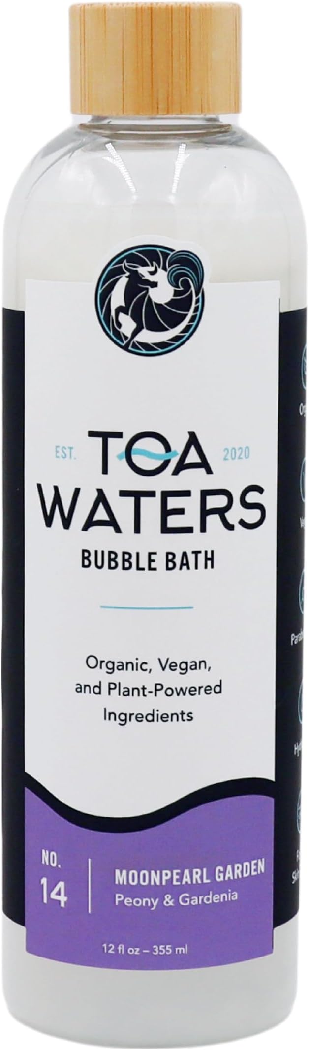 Moonpearl Garden Bubble Bath – Peony & Gardenia – Romantic Floral Scent, Sulfate-Free, Gentle on Skin – 12 fl oz – TOA Waters