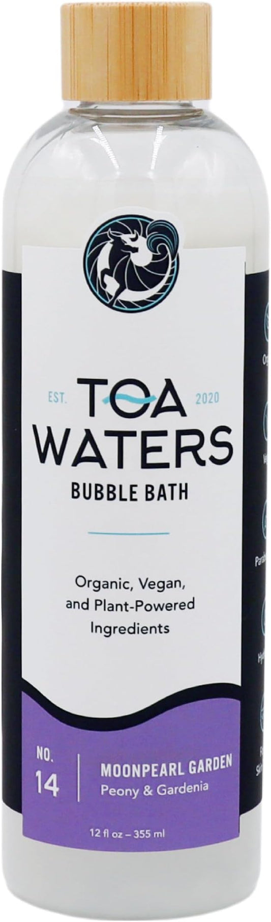Moonpearl Garden Bubble Bath – Peony & Gardenia – Romantic Floral Scent, Sulfate-Free, Gentle on Skin – 12 fl oz – TOA Waters