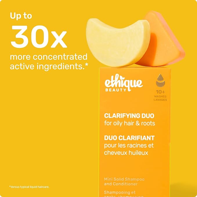 Ethique Beauty Mini Sampler Solid Shampoo & Conditioner Bar Set - Clarifying Shampoo for oily hair with Castor Oil - Plastic-Free, Cruelty-Free, Vegan - Travel Size - 2 Pack